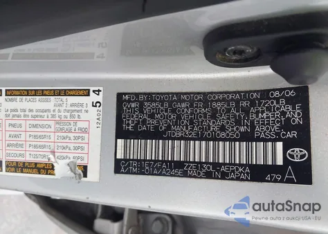 2007 Toyota Corolla Ce z USA, uszkodzony, nr VIN JTDBR32E170108050